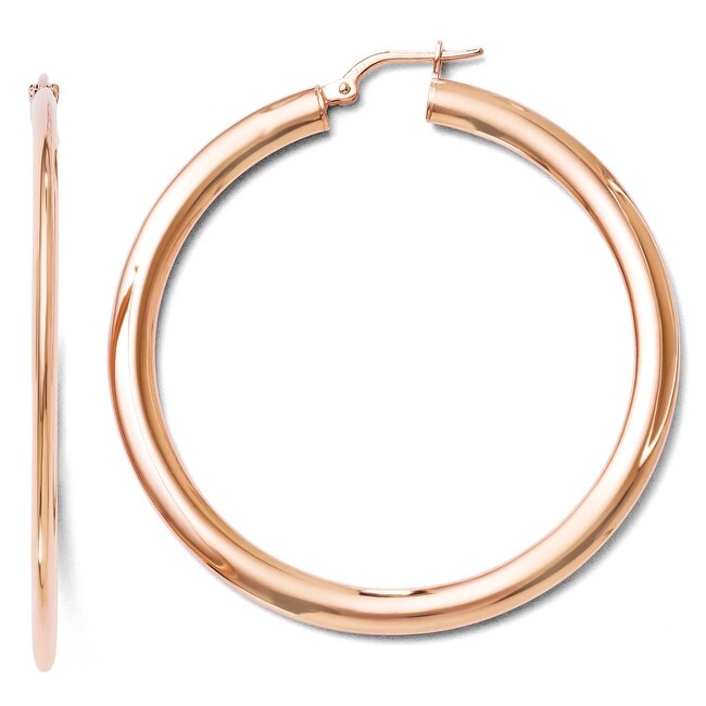 Shop Italian Sterling Silver Rose Goldplated Polished Hoop Earrings
